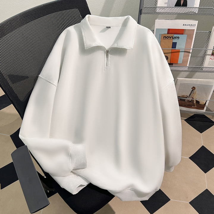 Thin Version-Plain Polo Sweatshirt with Half-Zip