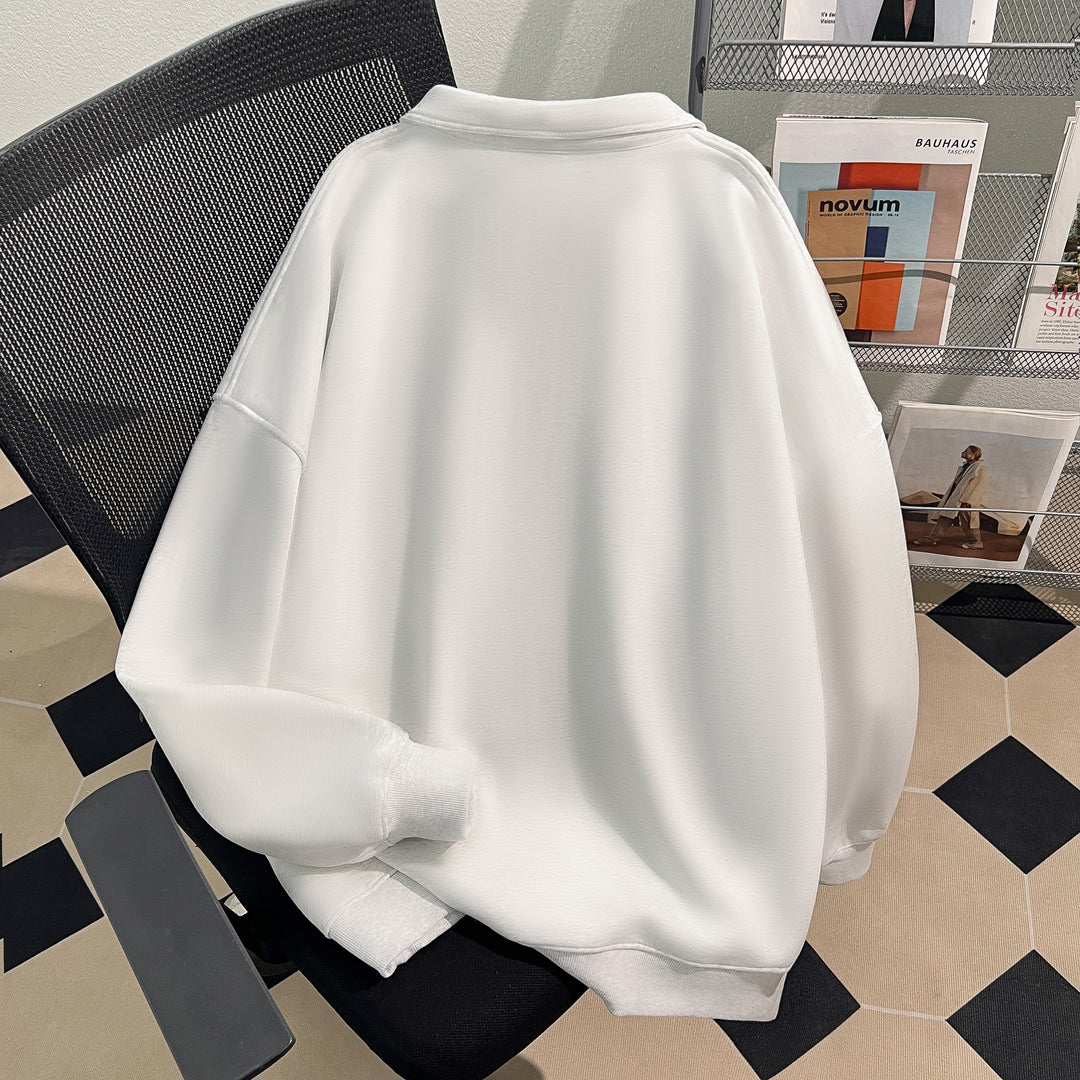 Thin Version-Plain Polo Sweatshirt with Half-Zip